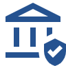 image - Rejection Rescue Blue building icon with a shield and checkmark, indicating security or certification of a premises.
